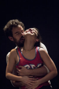 Carlota Olcina and Pau Roca in the play Pulmons at Teatre Lliure. Photo by Adriana Nadal